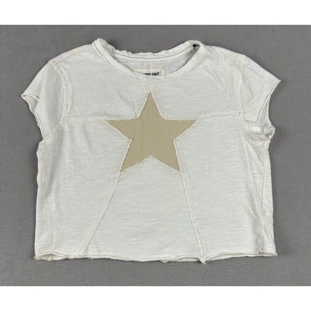We The Free Power Star Women’s T Shirt Raw Edge Seam Sz S Baby Tee Y2k Boho